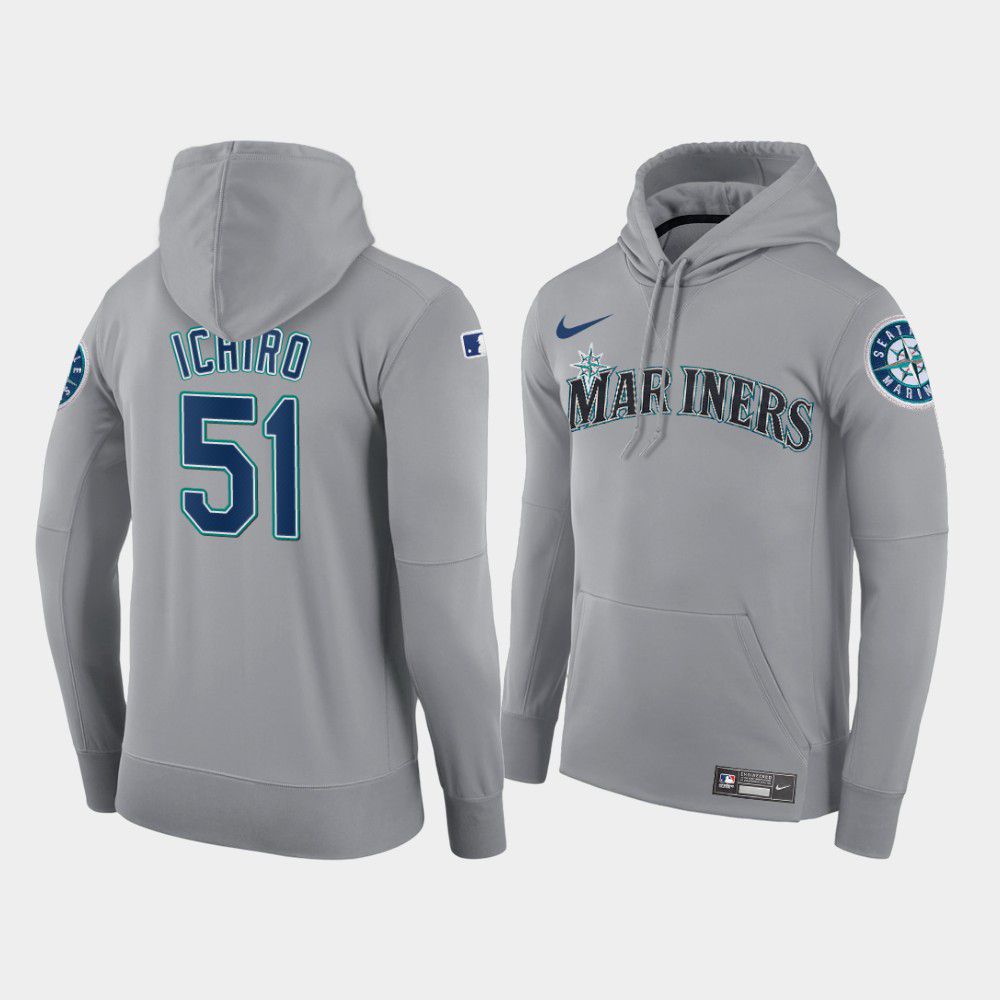 Men Seattle Mariners #51 Ichiro gray road hoodie 2021 MLB Nike Jerseys